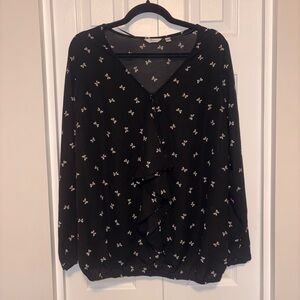 Thyme Maternity Back Women's Nursing Blouse w/Bowtie pattern - hidden zipper